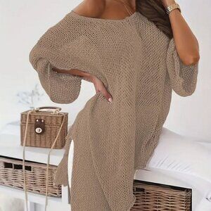 Tan Soft + Plush Knit Sweater - Asymmetrical Hem for Knotting! 2X/16ish - NwoT